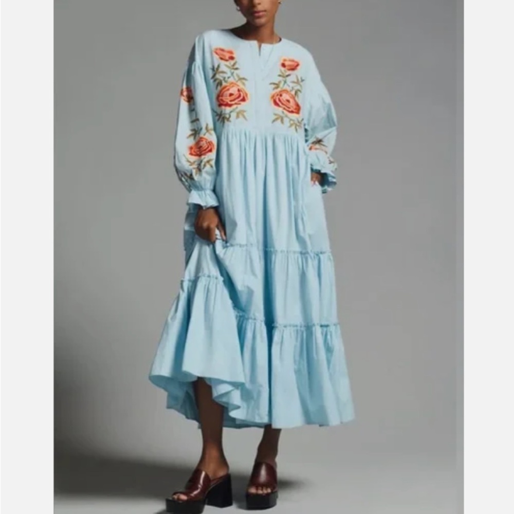 Anthropologie Samant Chauhan Tiered Embroidered Dress